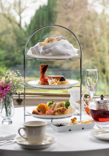 Afternoon Tea set up in window of Roseville Rooms Restaurant Faithlegg Faithlegg