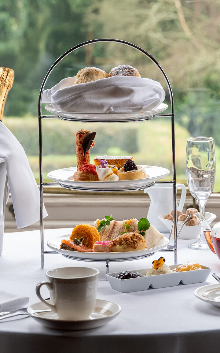 Afternoon Tea with champagne in window of Roseville Rooms Restaurant Faithlegg Faithlegg