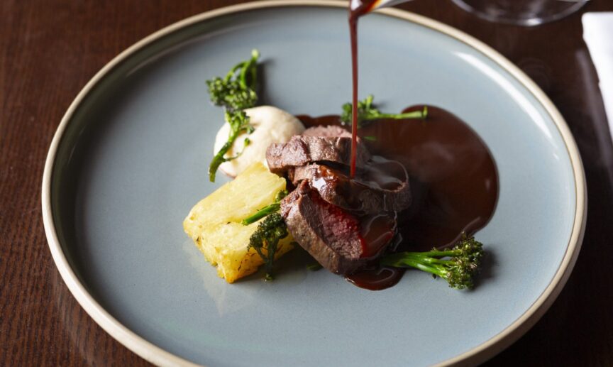Saddle of wild Glendalough venison Toasted Hazelnuts Chilli Chocolate Jus Faithlegg