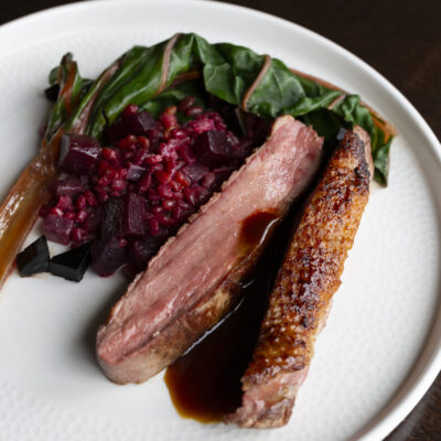 Skeaghanore salt marsh duck beetroot barley red currant jus Faithlegg